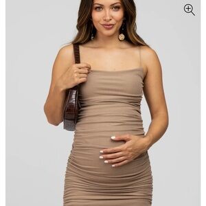 Pinkblush Tan Ruched maternity Mini Dress